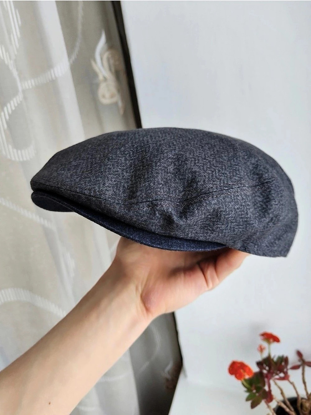 Ted Baker Mens Herringbone Flat Cap Gray & Blue 80cm